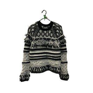 Yigal Azrouel Chunky Fringe Knit Alpaca Wool Pullover Black White Sweater Medium